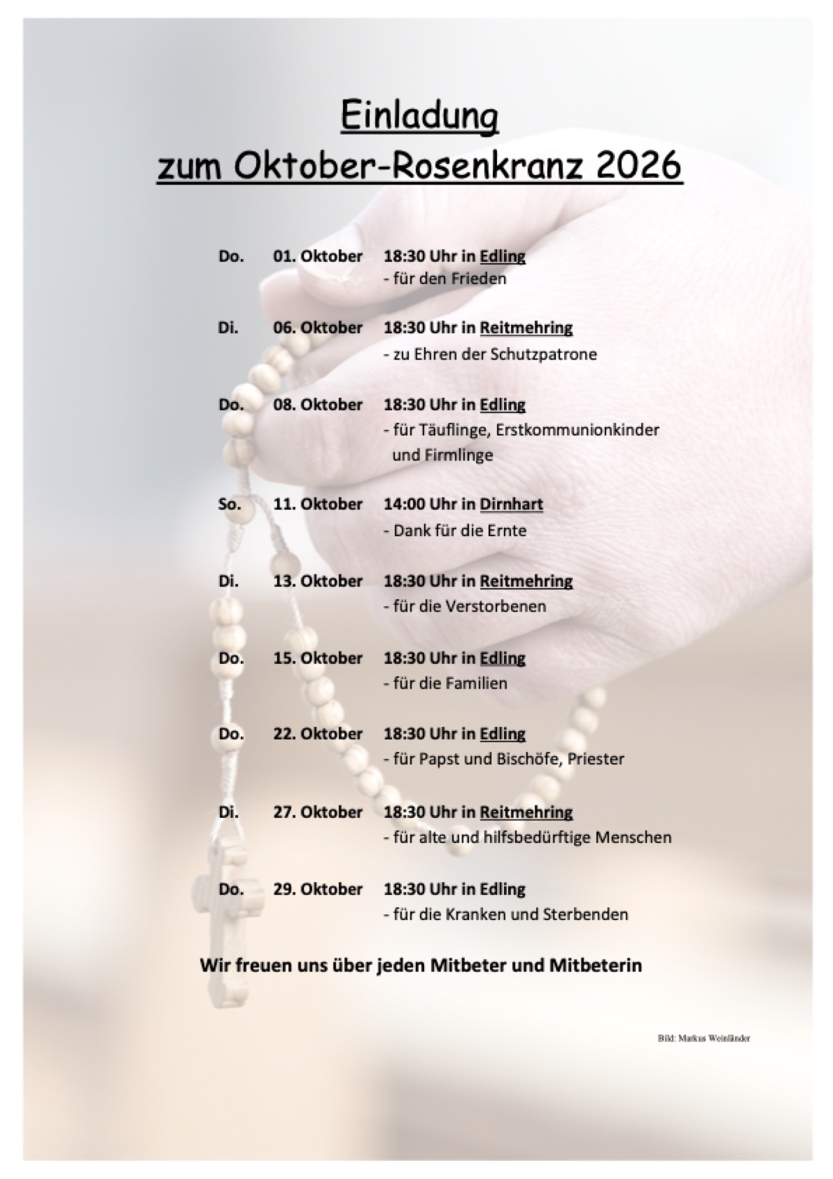 Oktober-Rosenkranz in Reitmehring — zu Ehren der Schutzpatrone